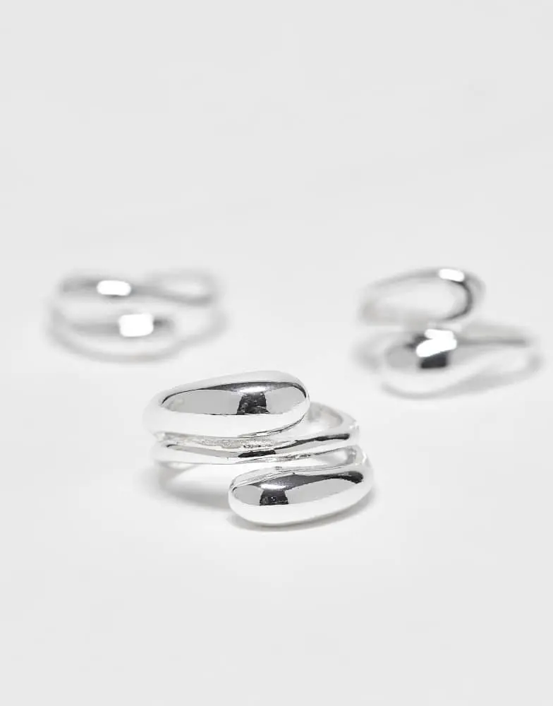 ASOS DESIGN multi-pack of rings with bubble wavy design in silver tone ...