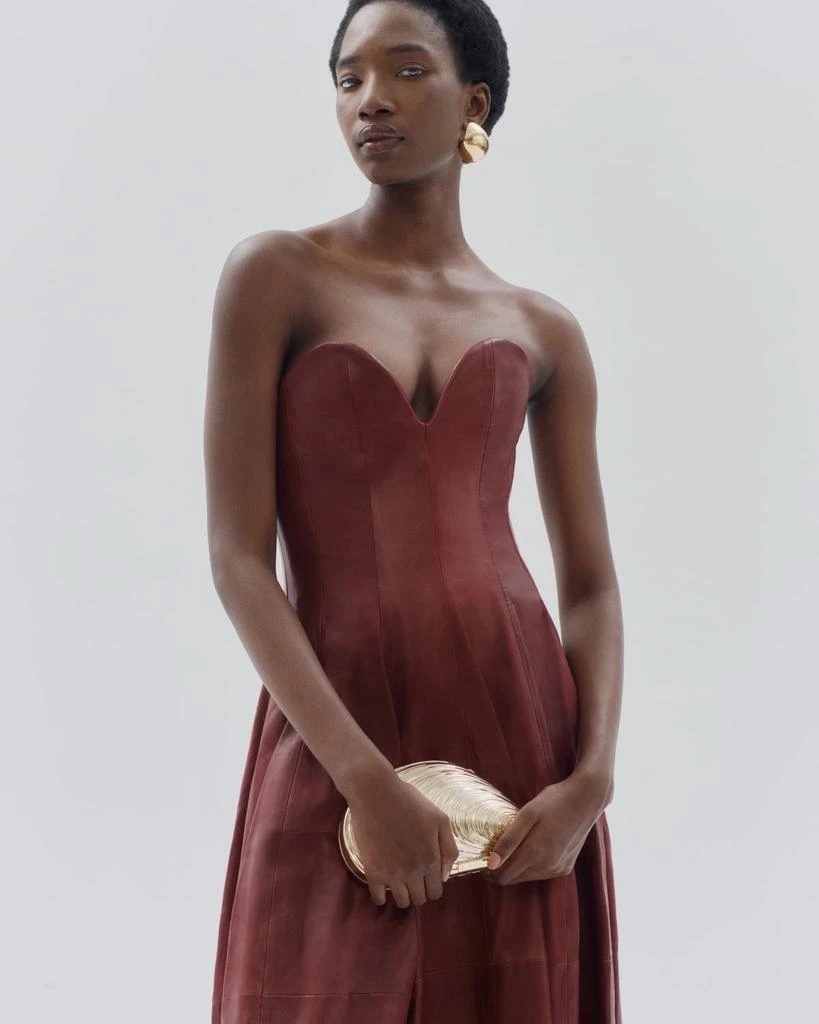SIMKHAI Women's Carrington Leather Bustier Gown in Cranberry, Size 12 SIMKHAI Women's Carrington Leather Bustier Gown in Cranberry, Size 12