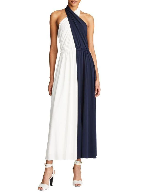 HALSTON Sondra Colorblocked Belted Midi-Dress 2