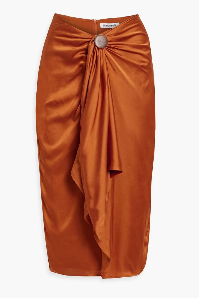 ANDREA IYAMAH Draped button-embellished satin midi skirt 1