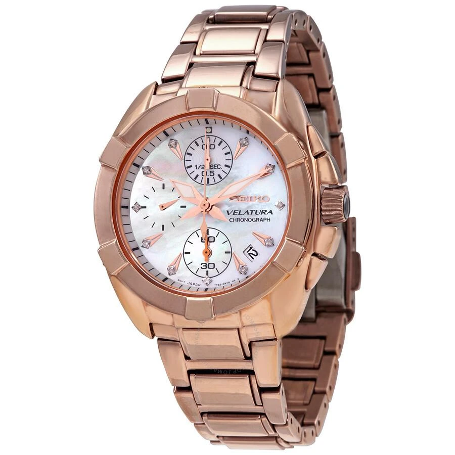 Seiko Open Box - Seiko Velatura Chronograph Quartz Diamond Mother Of Pearl Dial Ladies Watch Sndx92p1 1