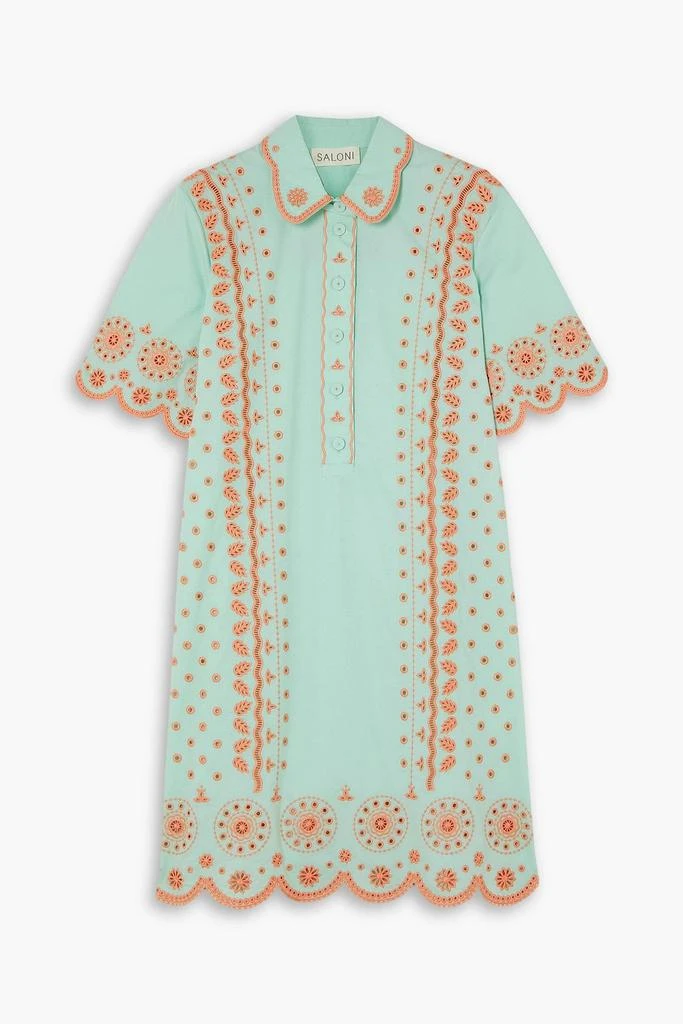 Saloni Dree scalloped broderie anglaise cotton-poplin mini shirt dress 1