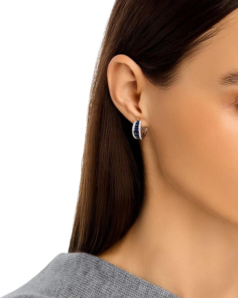 Bloomingdale
s Fine Collection Blue Sapphire 
Diamond Huggie Hoop Earrings in 14K White Gold 2