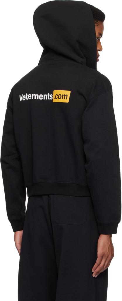 Shop Black 'Vetements.com' Fitted Zip-Up Hoodie on Sale at