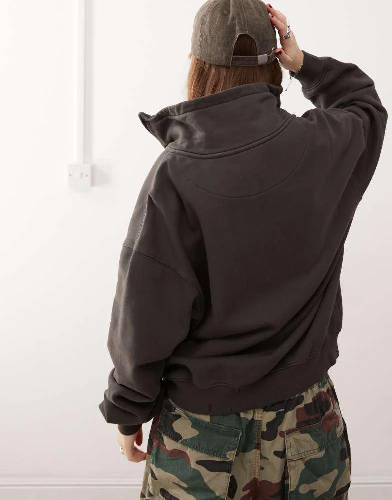 Weekday Weekday Jodi zip through funnel neck sweatshirt in dark grey 4