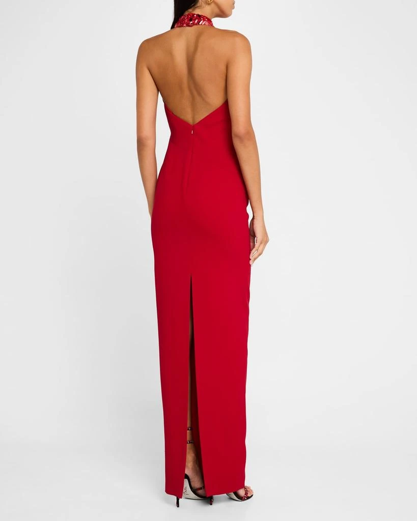 Pamella Roland Crystal Halter Crepe Gown 3