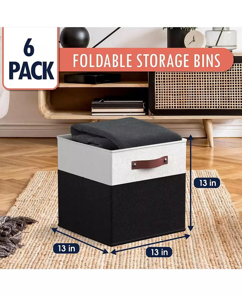 Ornavo Home 6 Pack Linen Fabric Kallax Storage Cube Bin with Faux Leather Handles 2