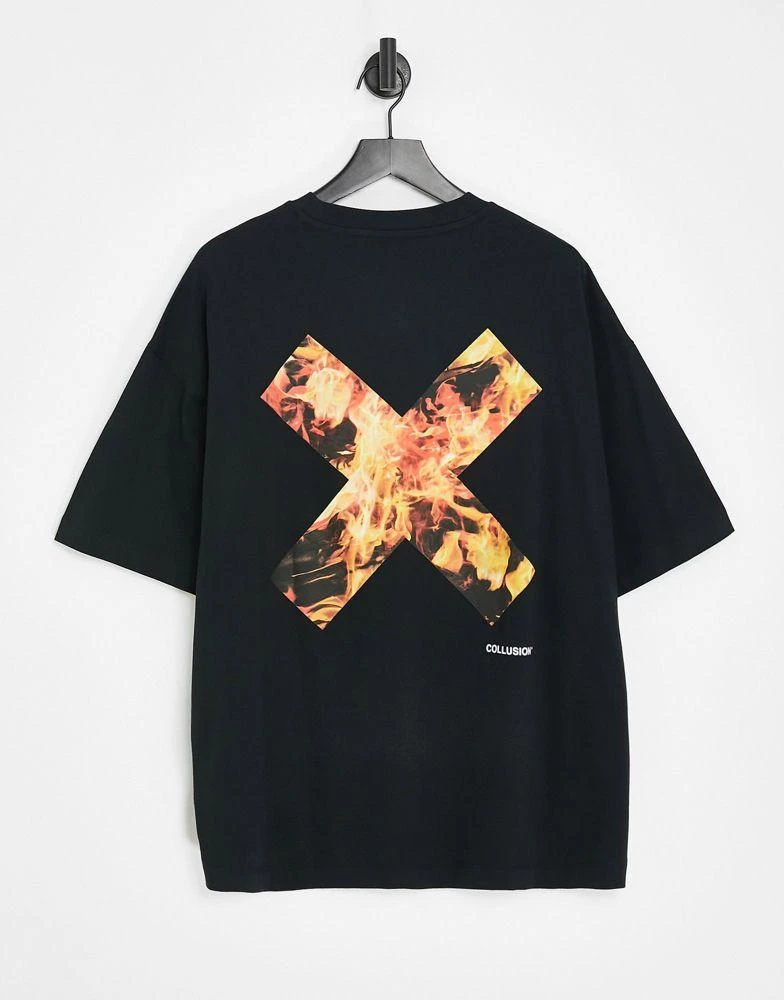 Collusion COLLUSION Unisex t-shirt with flame logo print in black 1