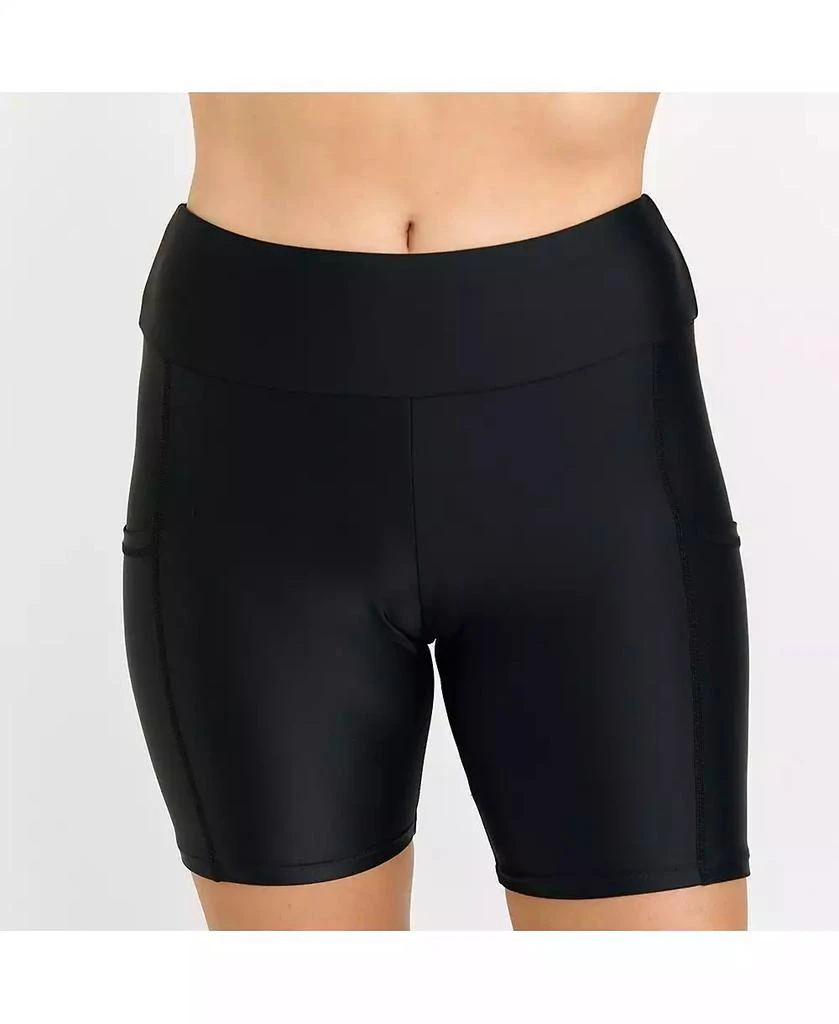 Calypsa Plus Size Mid-Thigh Swim Shorts With Pockets 1