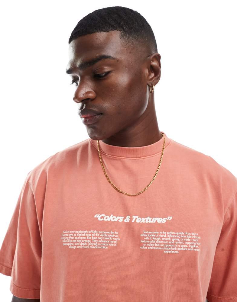 Pull&Bear Pull&Bear 'Colours and Textures' graphic t-shirt in washed red