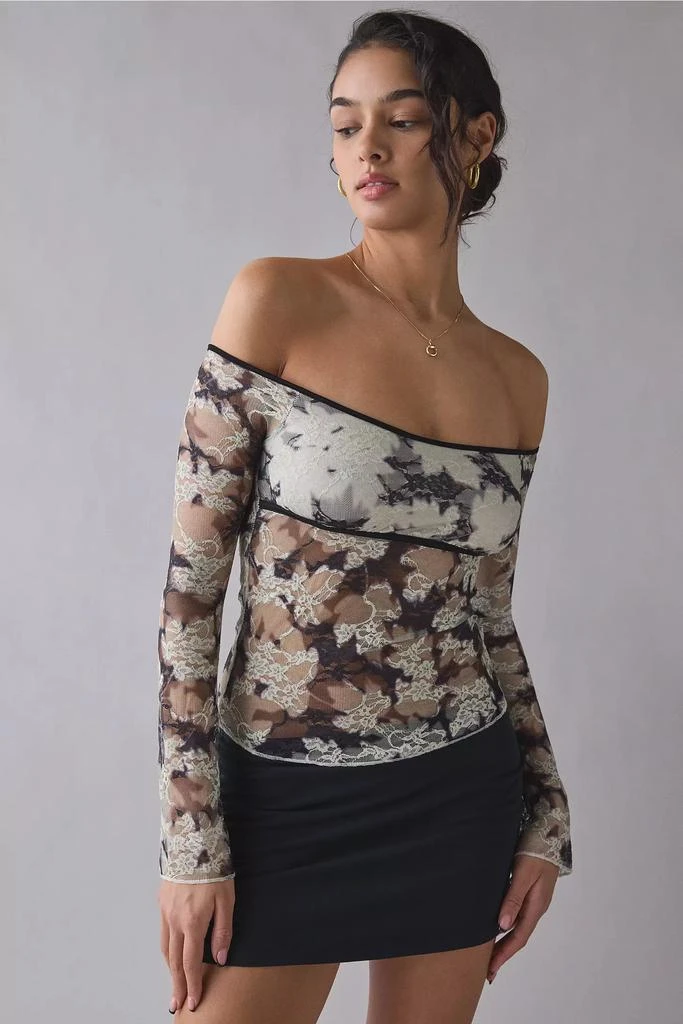 Motel Motel Laluna Sheer Lace Long Sleeve Off-The-Shoulder Top