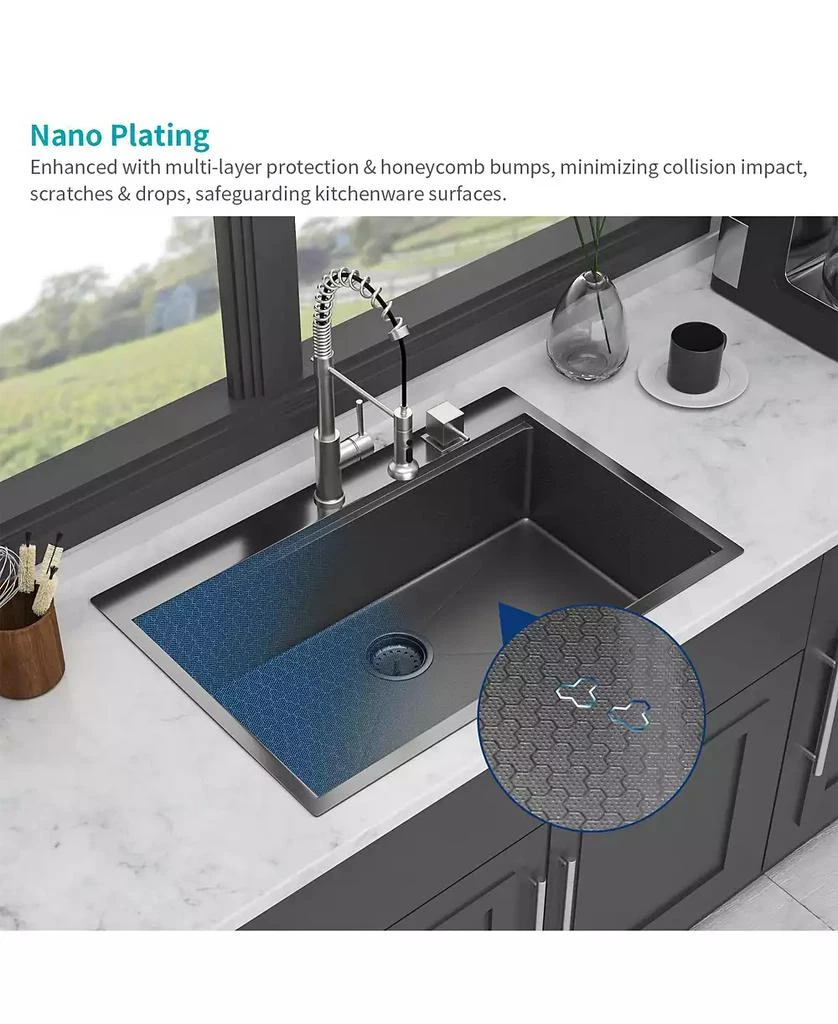 Flynama 33x22x9inch Gunmetal Black Kitchen Sink Drop In Workstation Stainless Steel 16 Gauge 3