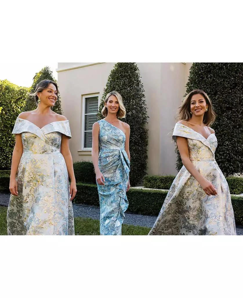 Xscape Women's Metallic Jacquard One-Shoulder Gown - Blue/Multi - 8 Xscape Women's Metallic Jacquard One-Shoulder Gown - Blue/Multi - 8