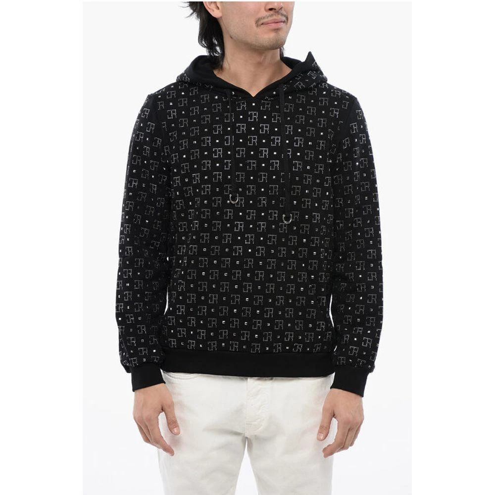 John Richmond Brushed Cotton Hoodie With Contrasting Rhinestone Men's Logo 1