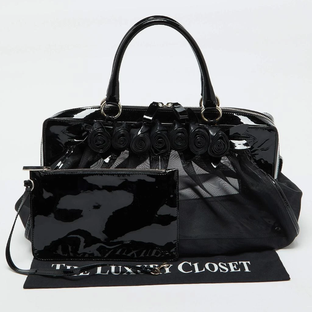Valentino Valentino Black Mesh and Patent Leather Petale Rose Dome Satchel 11