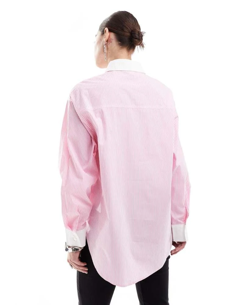 Urban Revivo Urban Revivo striped boyfriend shirt in pink and white 4