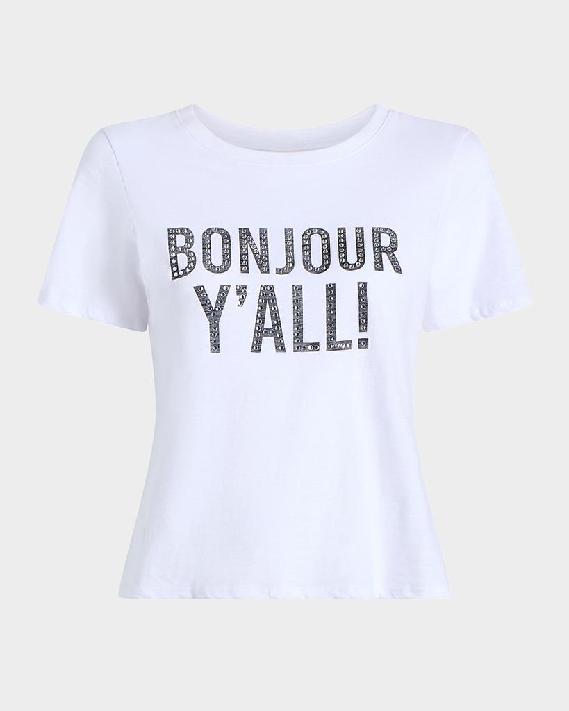 Cinq a Sept Bonjour Y'all Embellished Shrunken Tee