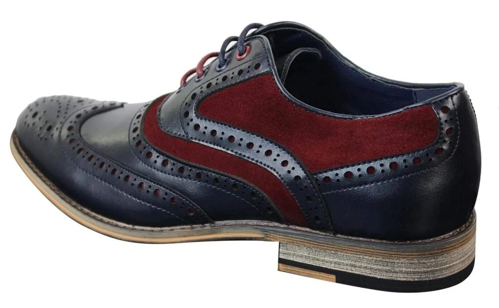 House Of Cavani Mens Classic Burgundy Suede Oxford Brogue Shoes in Navy Leather 4