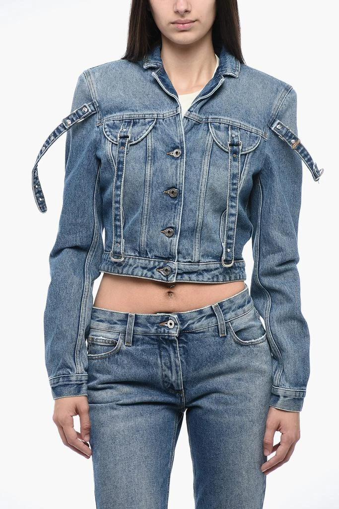 Off-White Crop Denim Jacket With Buckles Detail 1