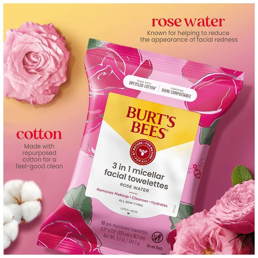Burt's Bees Micellar Facial Towelettes Rose Water 6