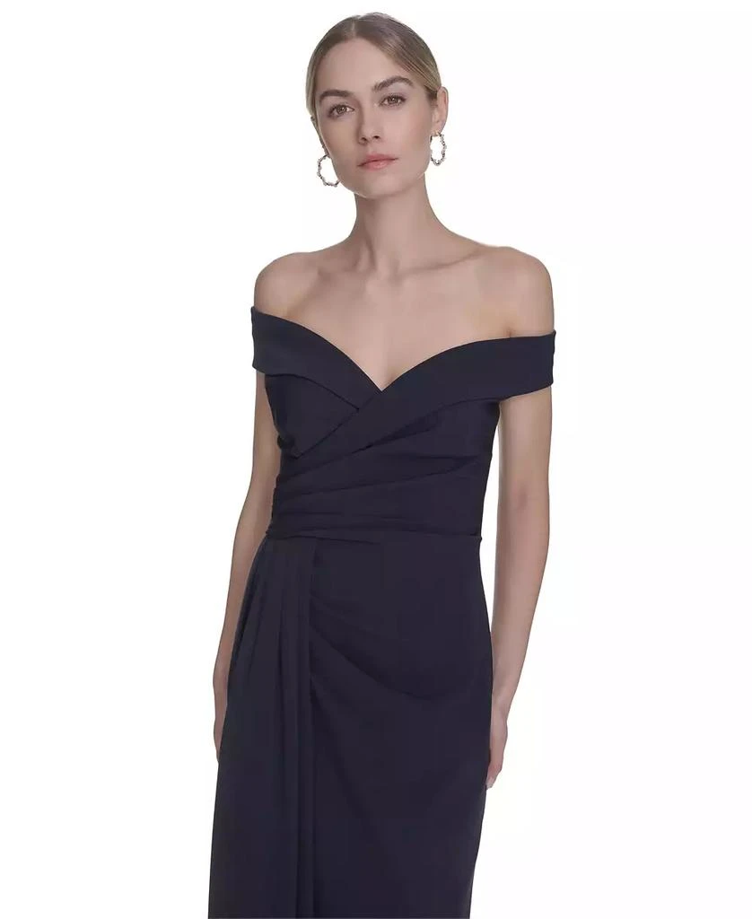 Eliza J Petite Off-The-Shoulder Side-Drape Crepe Gown 3