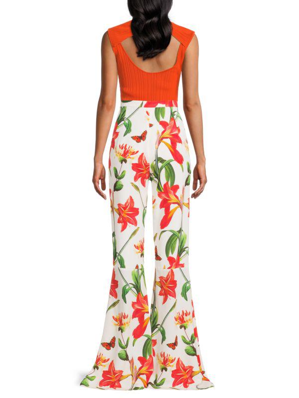 Andrew Gn Floral Silk Flared Pants