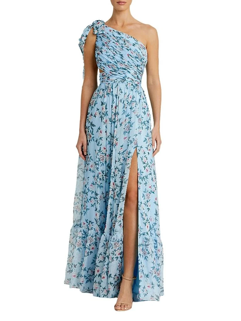white christmas dresses Pink Ruffle Tiered Floral Cut-Out Chiffon Gown main image 1