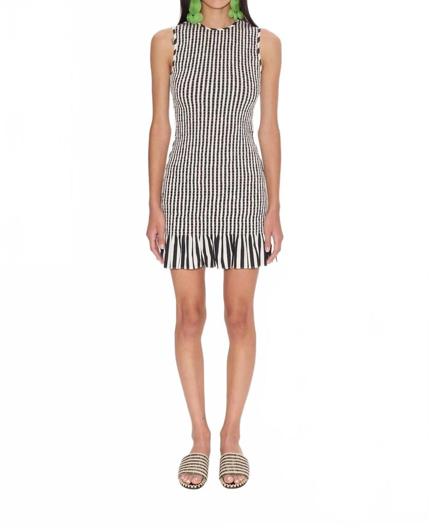 Simon Miller Belle Smocked Mini Dress In Black/ White Stripe