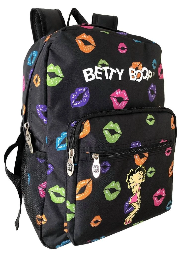 Betty Boop Women's Microfiber Large Backpack In Black With Lips 1
