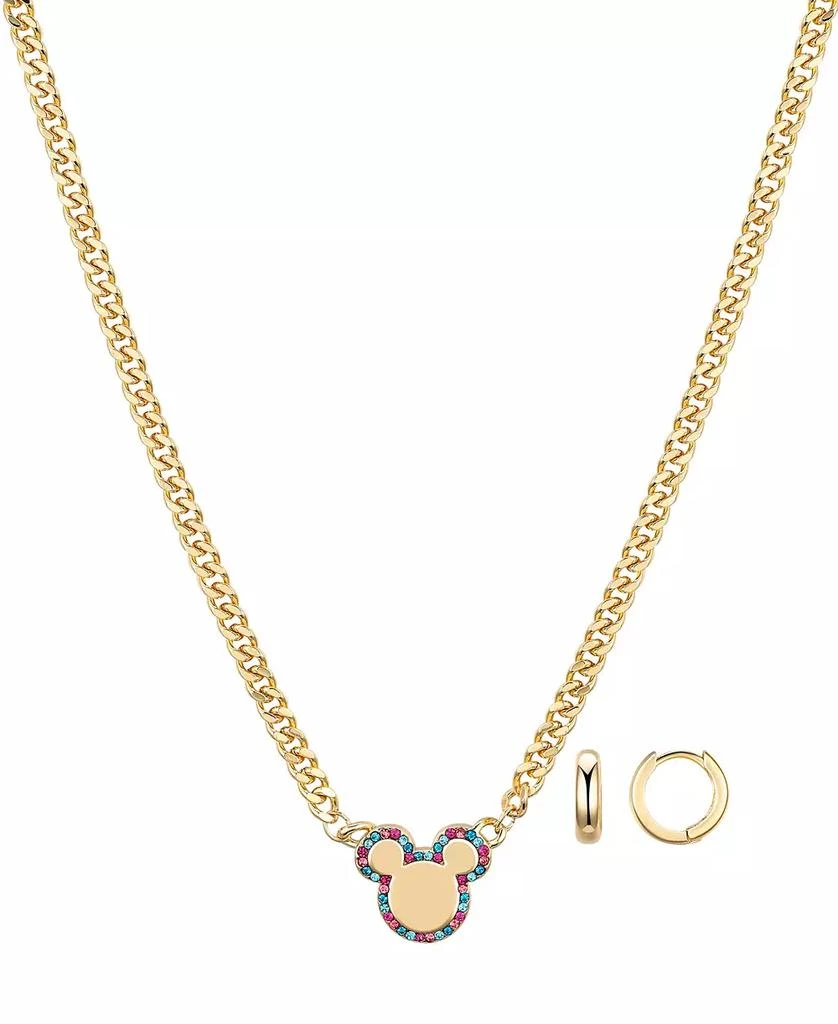Disney Multi Color Crystal Mickey Mouse Curb Necklace and Hoop Earring Set 1