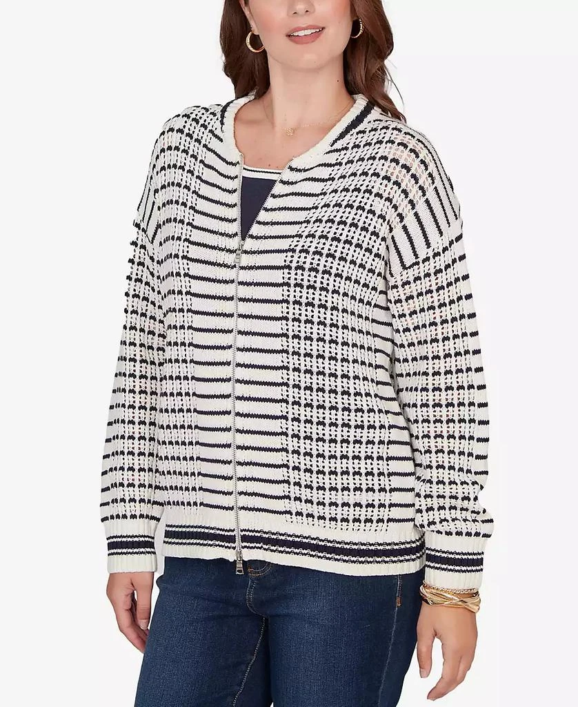 Ruby Rd. Petite Mesh Stitch Zip Sweater Jacket 2