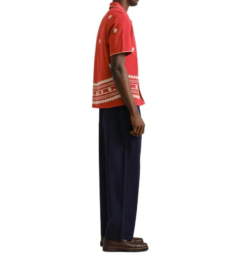 Wax London Didcot Daisy Embroidery Shirt In Red/ecru 3