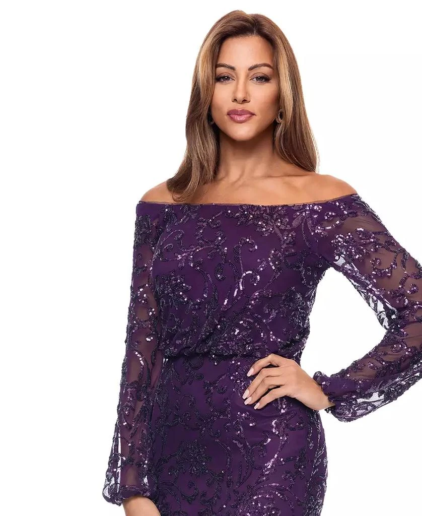 XSCAPE Petite Sequin Off-The-Shoulder Side-Slit Gown 3
