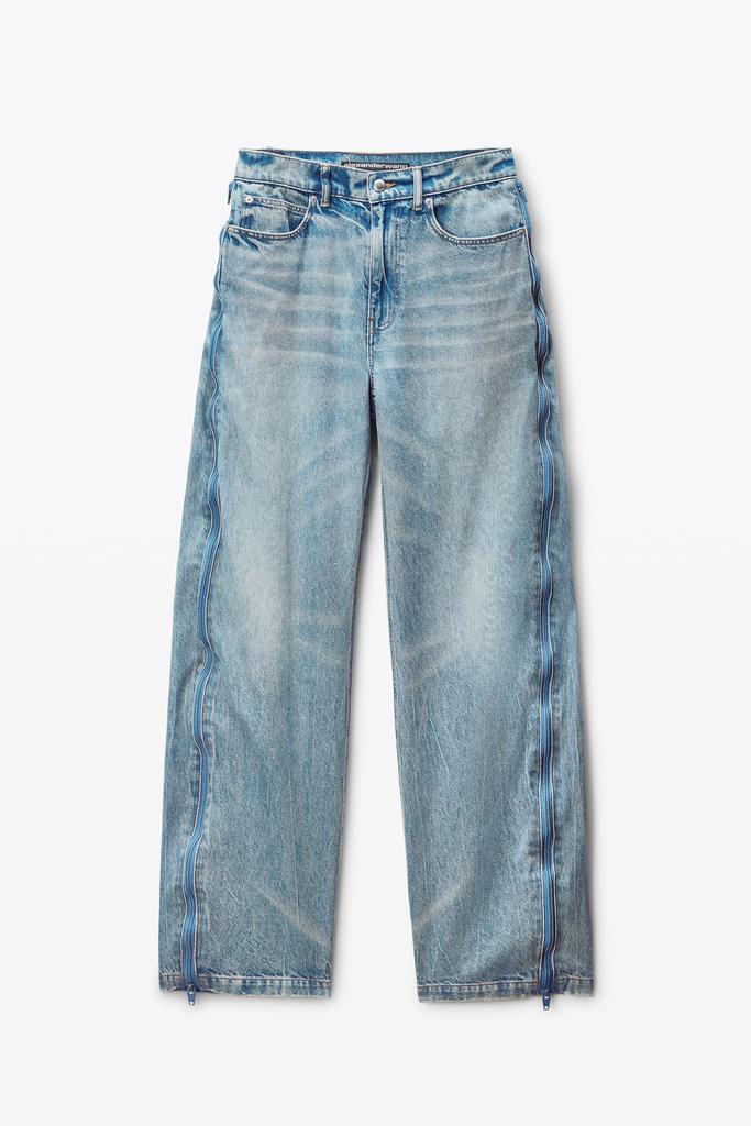 Alexander Wang bleach blue denim and mesh zipper pants - petite