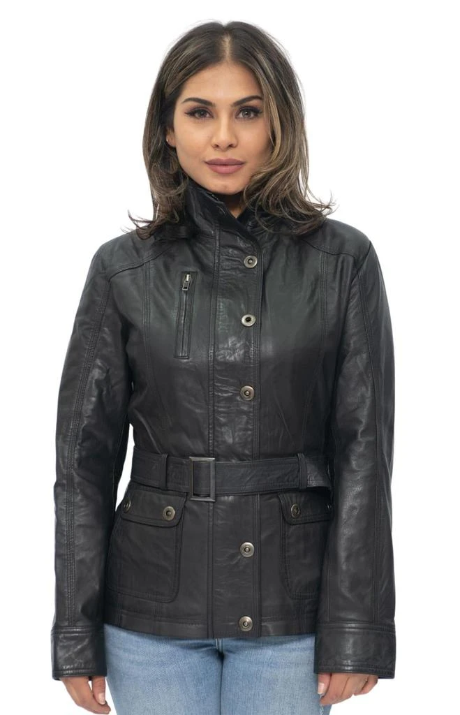 Infinity Leather Womens Military Style Leather Biker Jacket-Phoenix 1