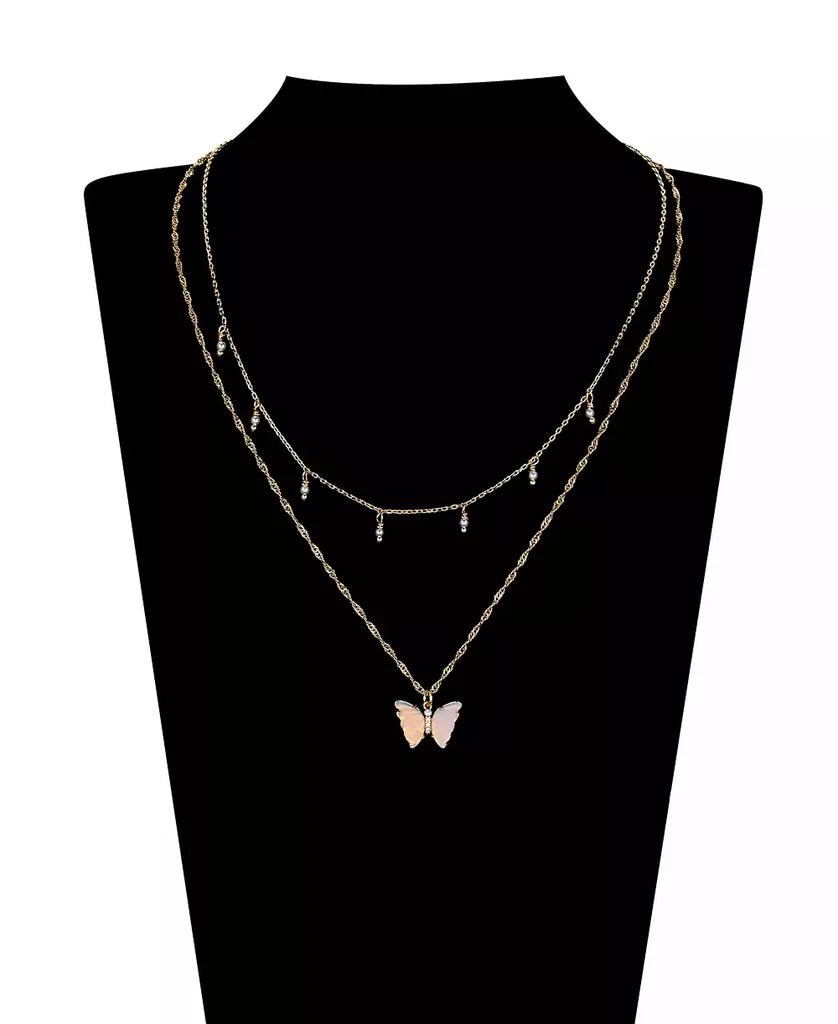 Unwritten Opalite Butterfly and Glass Cultivated Pearl Layered Pendant Necklace Set 3