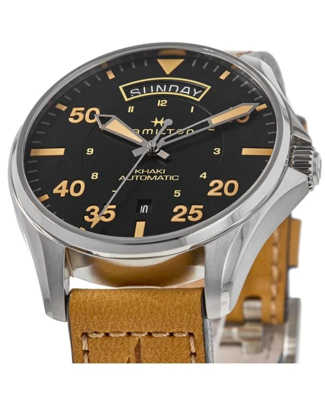 Hamilton Hamilton Khaki Aviation Pilot Day Date Auto Black Dial Leather Strap Men's Watch H64645531 2