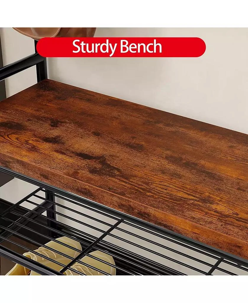 gaomon Hall Tree Shoe Bench, 4-in-1 Industrial Entryway Storage Bench with 8 Sturdy Hooks, Freestanding Coat Rack for Small Spaces, Apartments, Retro Brown 5