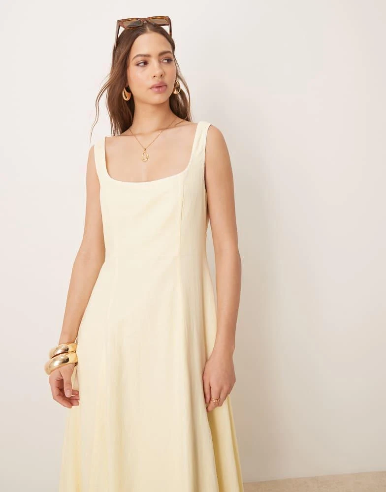Forever New Forever New linen contrast stitch midaxi dress in lemon 4