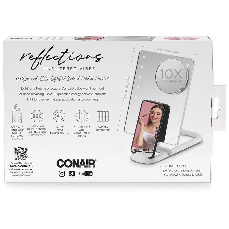 Conair Reflections Unfiltered Vibes LED Hollywood Lighted Social Media Mirror 3