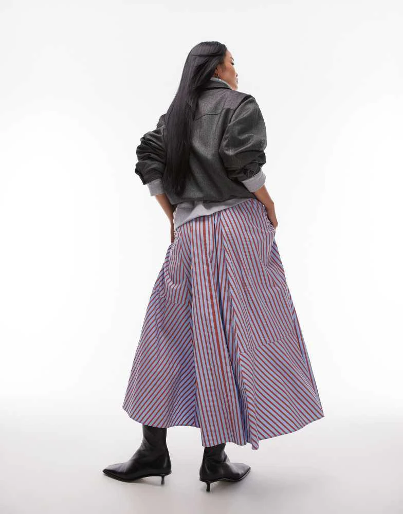 Topshop Topshop cutabout full skirt in red and blue stripe 4