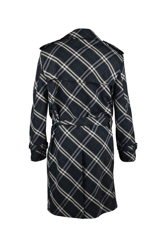 Burberry Indigo Blue Check Pattern Trench Coat 5