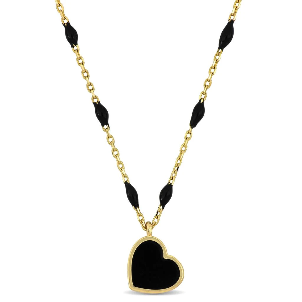 Mimi & Max Black Enamel Heart Station Necklace in 14K Yellow Gold - 16+2 in 1