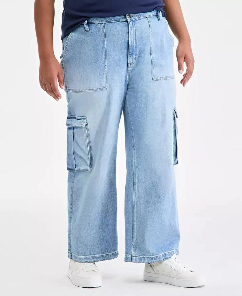 On 34th Plus Size Women's Light Wash High Rise Utility Cargo Jeans, Created for Macy's 3