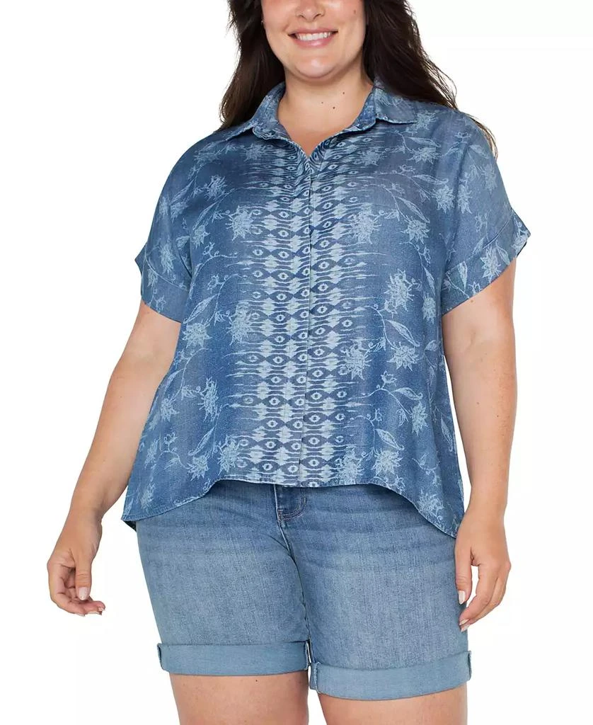Liverpool Liverpool Plus Size Printed High-Low Camp Shirt 1