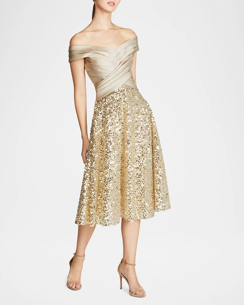 Theia Brandy Off-Shoulder Pleated Sequin Midi Dress 5