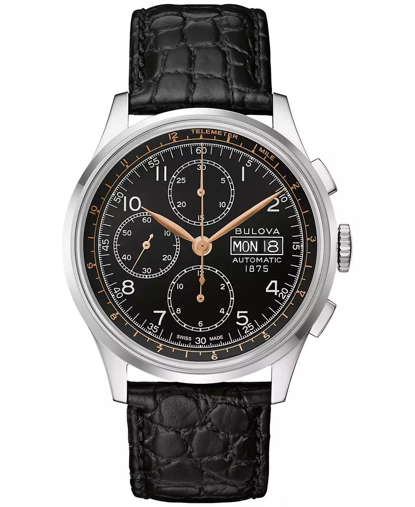 Bulova Men's Swiss Automatic Chronograph Joseph Bulova Black Leather Strap Watch 42mm