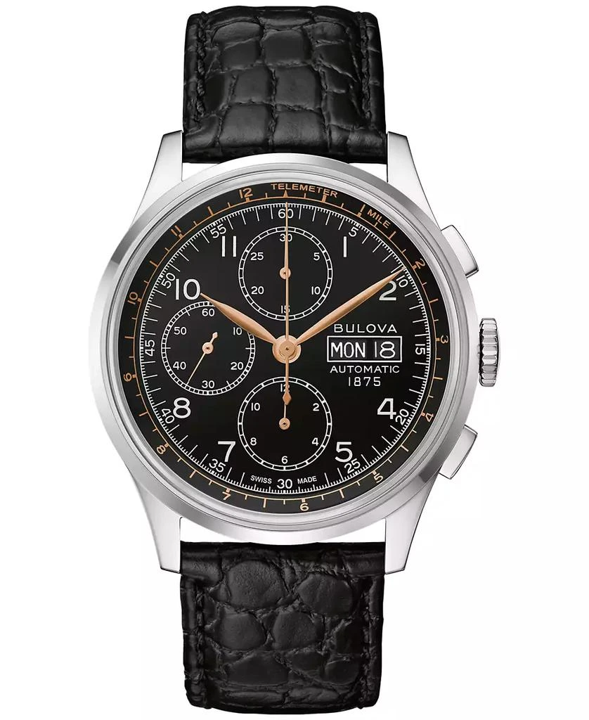 Bulova Men's Swiss Automatic Chronograph Joseph Bulova Black Leather Strap Watch 42mm 1