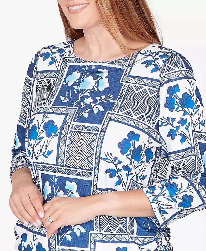 Alfred Dunner Women
s  Mykonos Framed Floral Ruched Side Tie Top 4