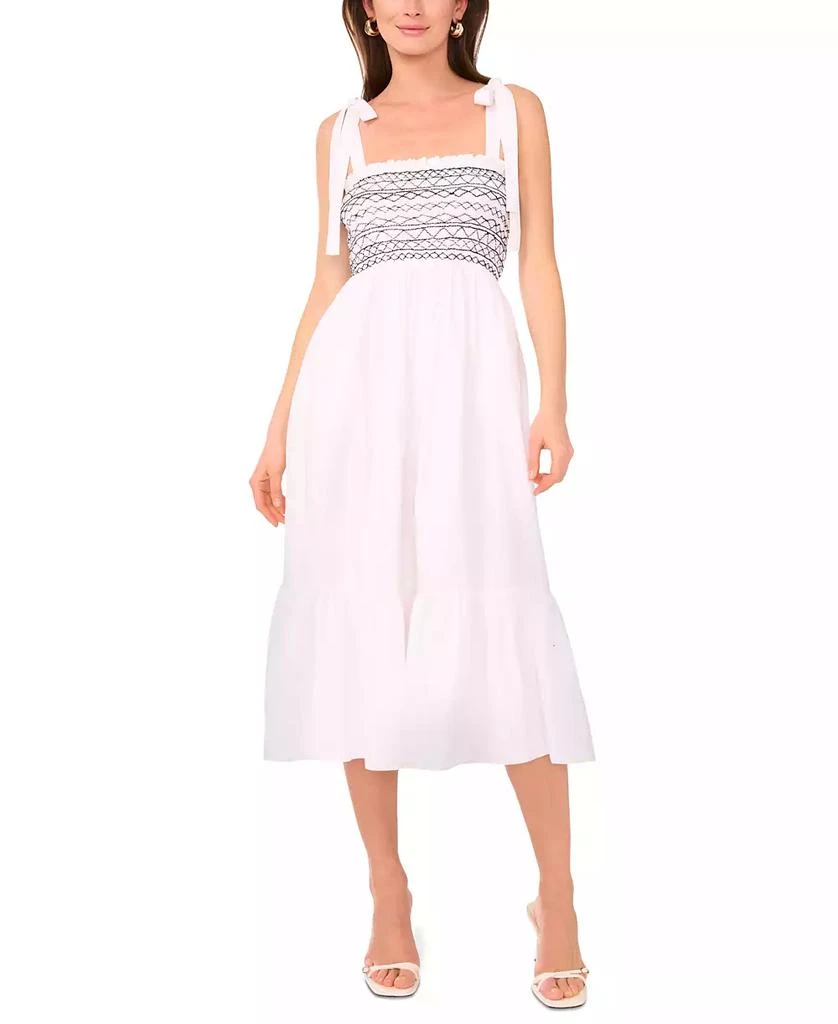 Shop Women's Cotton Tie-Shoulder Smocked Midi Dress on Sale at